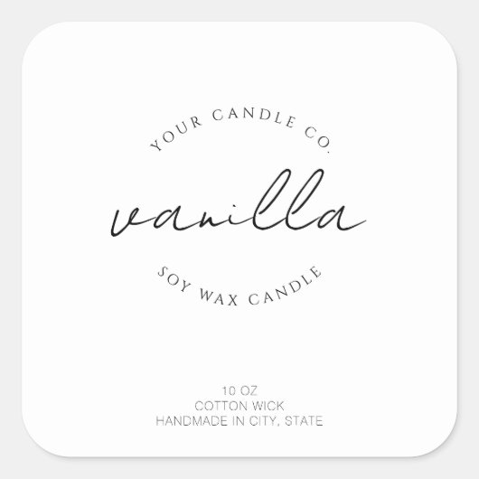 Einfaches, modernes Candle Label Quadratischer Aufkleber (Vorderseite)