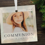 Einfaches, modernes Chic Custom First CommunityFot Ornament Aus Glas<br><div class="desc">Design besteht aus modernem,  schicken Typografie mit Sans Serif und Serif Schriftart. Fügen Sie ein individuelles Foto Ihres Sohnes/Ihrer Tochter und des Jahres hinzu.</div>