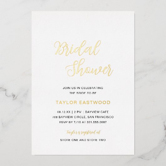Einfaches modernes elegantes Brautparty Gold Folieneinladung (Vorderseite)