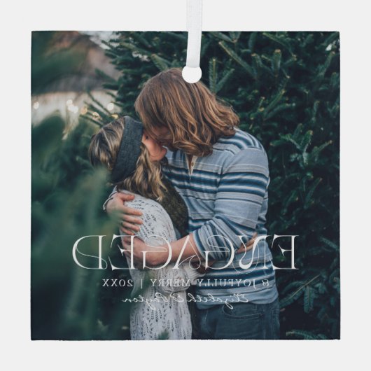 Einfaches modernes elegantes Verlobtes Foto | Weih Ornament Aus Glas (Rückseite)