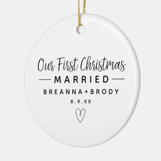 Einfaches Modernes Erstes Verheiratetes Foto Keramik Ornament (Links)