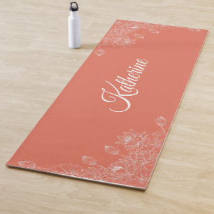 Einfaches modernes florales Schriftname Orange Lot Yogamatte
