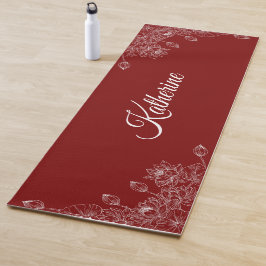 Einfaches modernes florales Skript Name Burgunder Yogamatte