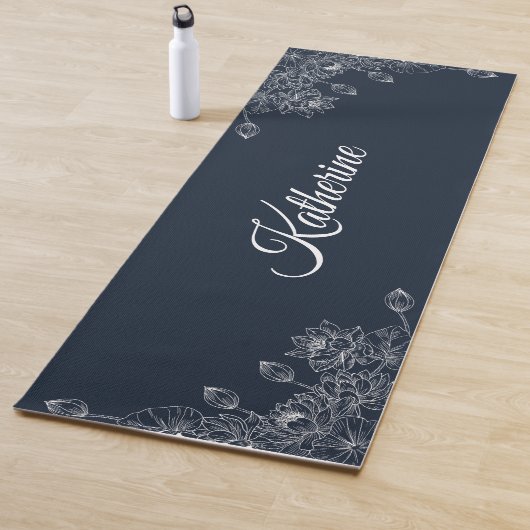 Einfaches modernes florales Skript Name Navy Blau Yogamatte (Beispiel)