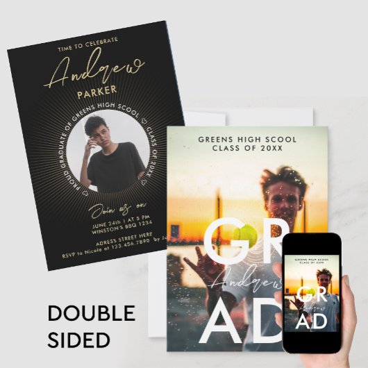 Einfaches, modernes Foto aus schwarzem Abschluss Ankündigung