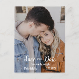 Einfaches modernes Foto BW Text Wedding Save the D Ankündigungspostkarte