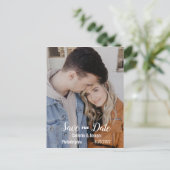 Einfaches modernes Foto BW Text Wedding Save the D Ankündigungspostkarte (Stehend Vorderseite)