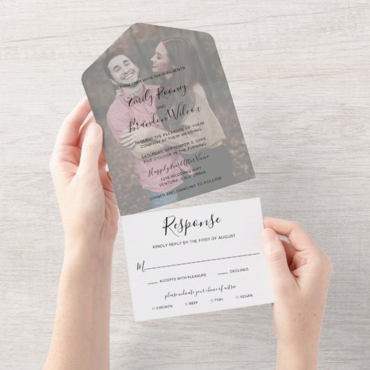 Einfaches modernes Foto Elegante Hochzeit All In One Einladung (Abreißen)
