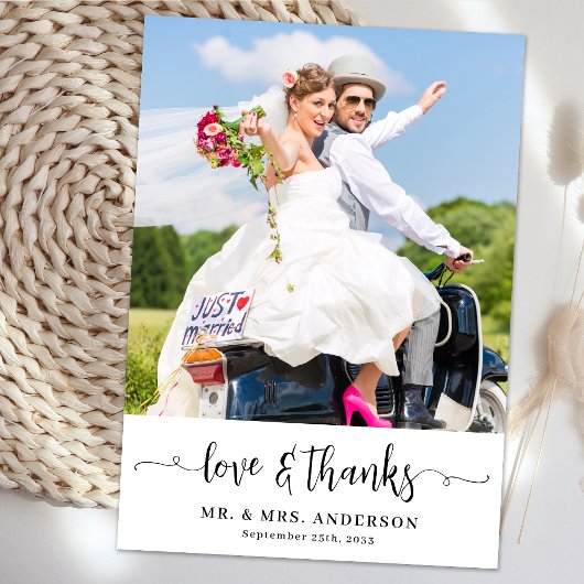 Einfaches, modernes Foto Hochzeit Personalisiert Dankeskarte