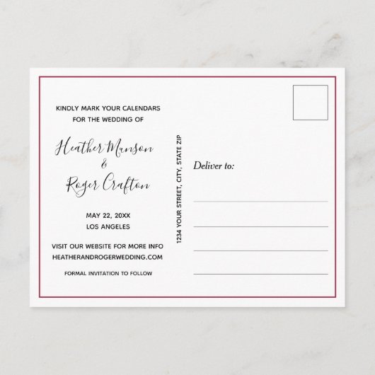 Einfaches modernes Foto Hochzeit rettet das Datum Ankündigungspostkarte (Rückseite)