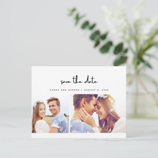 Einfaches modernes Foto Hochzeit rettet das Datum Ankündigungspostkarte (Stehend Vorderseite)