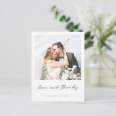 Einfaches, modernes Foto Hochzeit Vielen Dank Postkarte (Stehend Vorderseite)