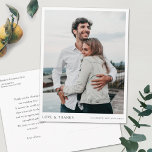 Einfaches, modernes Foto Hochzeit Vielen Dank Postkarte<br><div class="desc">Diese einfache, stilvolle moderne Foto Hochzeit danke Ihnen Postcard Vorlage zeigt Ihre Namen unter Ihrem Foto zusammen mit "LIEBE & DANKS". Der Text auf beiden Seiten ist standardmäßig ein etwas abgemildertes Schwarz. Sie können den Schriftart, die Farbe oder die Textgröße für verschiedene Textelemente dieses Designs auf der Vorder- und/oder Rückseite...</div>