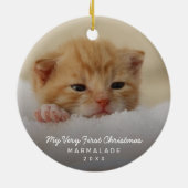 Einfaches modernes Foto Kitten Cat First Christmas Keramik Ornament (Hinten)