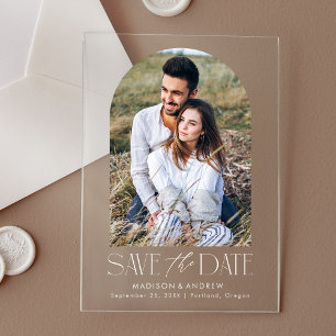 Einfaches, modernes Foto mit weißem  Save the Date Acryleinladungen