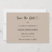 Einfaches modernes Foto Mocha Beige Abschluss Save The Date (Rückseite)