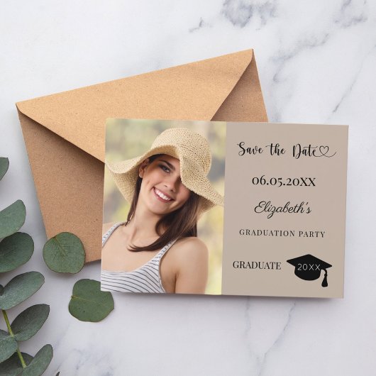 Einfaches modernes Foto Mocha Beige Abschluss Save The Date