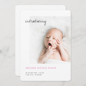 Einfaches modernes Foto Pink Baby Girl Birth Ankündigung (Vorne/Hinten)