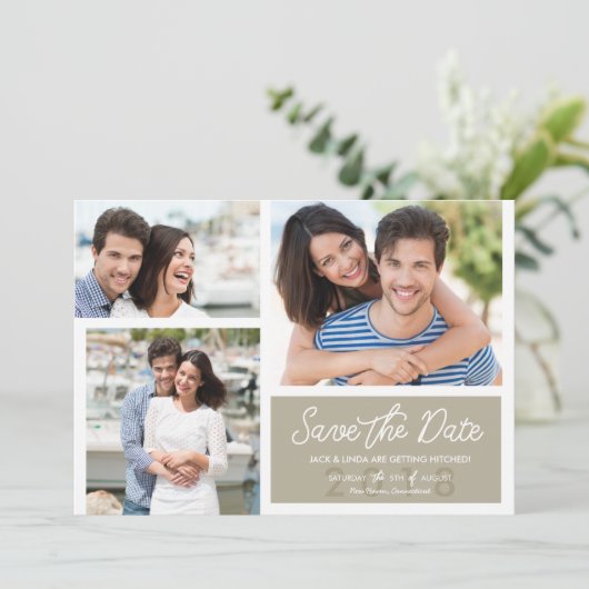 Einfaches modernes Foto rettet die Daten in Ecru Save The Date (Stehend Vorderseite)
