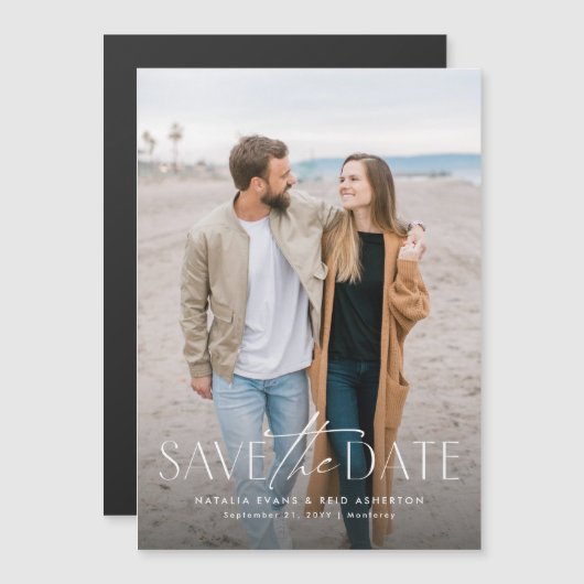Einfaches, modernes Foto Save the Date Magneteinladung (Vorne/Hinten)