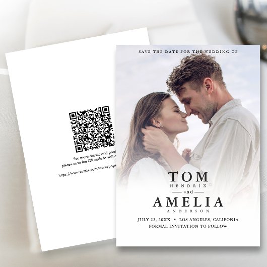 Einfaches modernes Foto Save the Date QR-Hochzeit Einladung