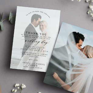 Einfaches modernes Foto-Script-Overlay Hochzeit Dankeskarte