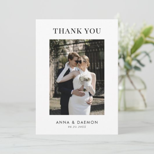 Einfaches modernes Foto und Minimalistische Hochze Dankeskarte (Stehend Vorderseite)