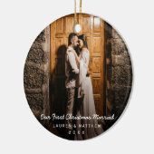 Einfaches modernes Foto Unser erstes Weihnachtsfes Keramik Ornament (Links)