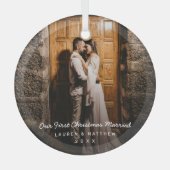 Einfaches modernes Foto Unsere ersten Weihnachten Ornament Aus Glas (Vorderseite)