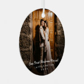 Einfaches modernes Foto Unsere ersten Weihnachten Ornament Aus Metall (Vorderseite Rechts)