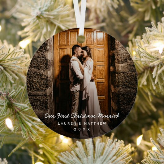 Einfaches modernes Foto Unsere ersten Weihnachten Ornament Aus Metall (InSitu)