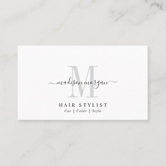 Einfaches modernes Friseurskript-Monogramm Visitenkarte (Vorderseite)