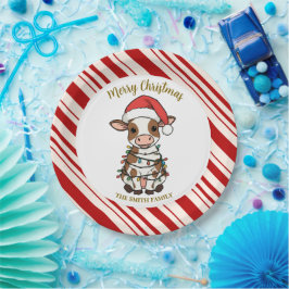 Einfaches modernes frohes Weihnachten Kalb Kuh OX Pappteller