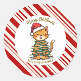 Einfaches modernes frohes Weihnachten Kätzchen Cat Runder Aufkleber