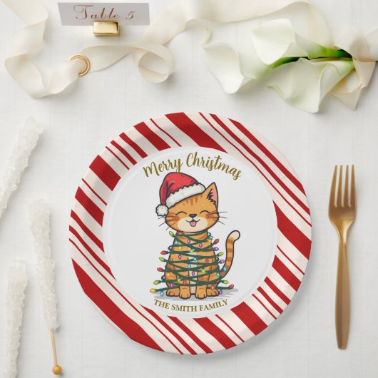 Einfaches modernes frohes Weihnachts-Kätzchen CatM Pappteller (Hochzeit)