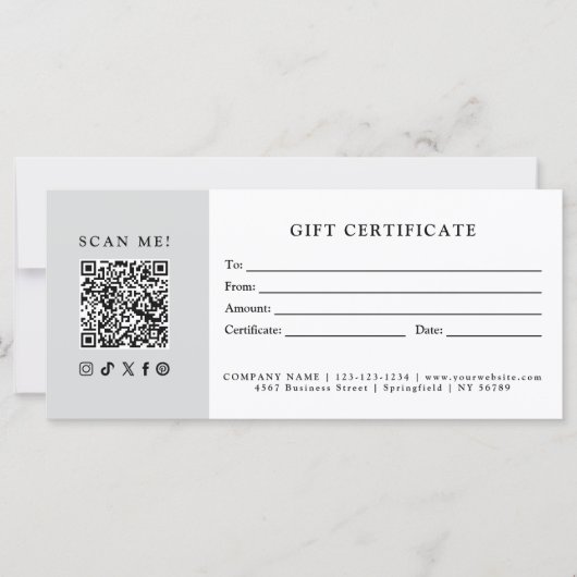 Einfaches modernes Geschäft QR-Code-Geschenkgutsch (Vorderseite)