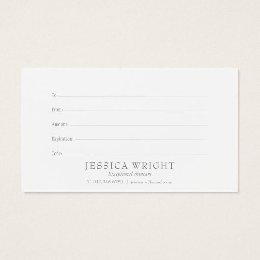 Einfaches, modernes Geschenkzertifikat (Rückseite)