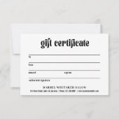 Einfaches, modernes Geschenkzertifikat für schwarz (Rückseite)