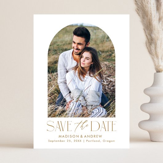 Einfaches modernes Gold-Arch-Foto Save The Date