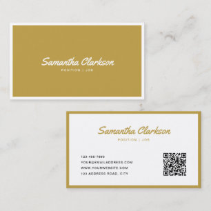 Einfaches, modernes Gold Curry Script Border QR Co Visitenkarte