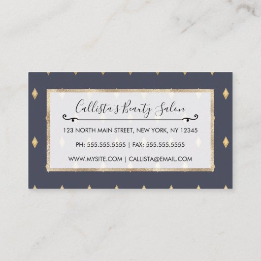 Einfaches, modernes Gold Diamond Navy Blue Muster Terminkarte (Rückseite)