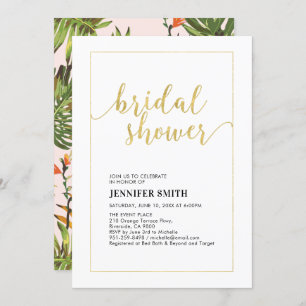 Einfaches modernes Gold Tropical Wedding Brautpart Einladung