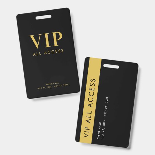 Einfaches Modernes Gold VIP All Access Pass Event Ausweis (Vorder- & Rückseite)