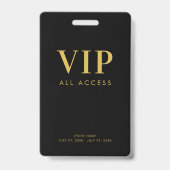Einfaches Modernes Gold VIP All Access Pass Event Ausweis (Vorderseite)