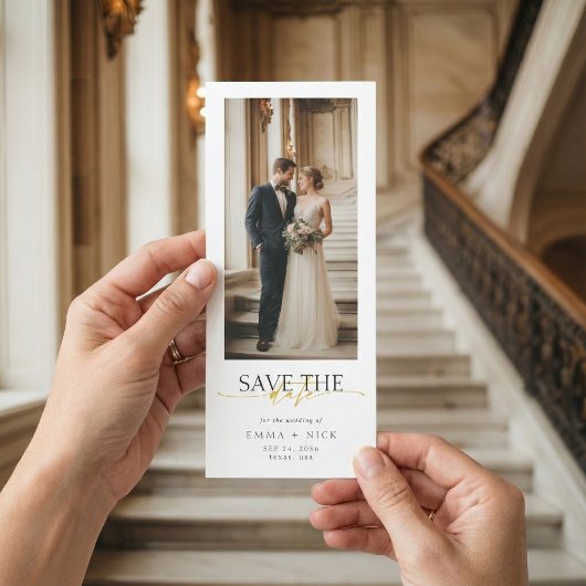 Einfaches modernes goldenes Skript-Lesezeichen Fot Save The Date