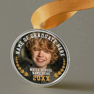 Einfaches modernes goldgelbes Schulabschluss-Foto- Ornament Aus Metall