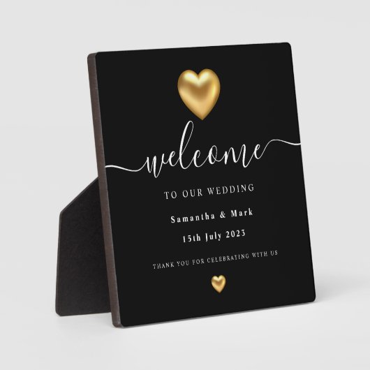 Einfaches modernes Goldherz Hochzeitsplatz Fotoplatte (Vorderseite)