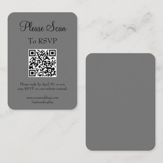 Einfaches, modernes Gray Wedding Scan QR Code Begleitkarte (Vorne/Hinten)