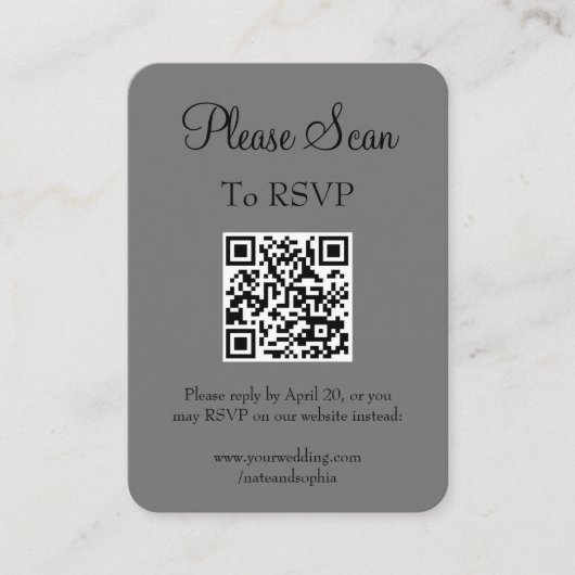 Einfaches, modernes Gray Wedding Scan QR Code Begleitkarte (Vorderseite)