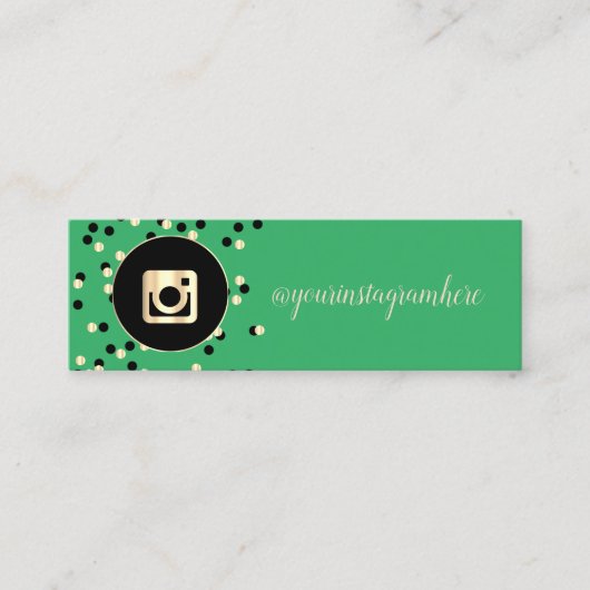 Einfaches modernes Grün, Punkte, Gold Instagramm Mini Visitenkarte (Vorderseite)
